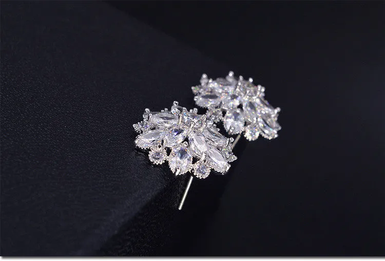 Female Snowflake Stud Earring 100% Real 925 Sterling Silver Jewelry High Quality AAA Zircon Double Earrings For Women