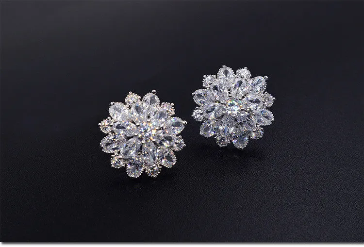 Female Snowflake Stud Earring 100% Real 925 Sterling Silver Jewelry High Quality AAA Zircon Double Earrings For Women