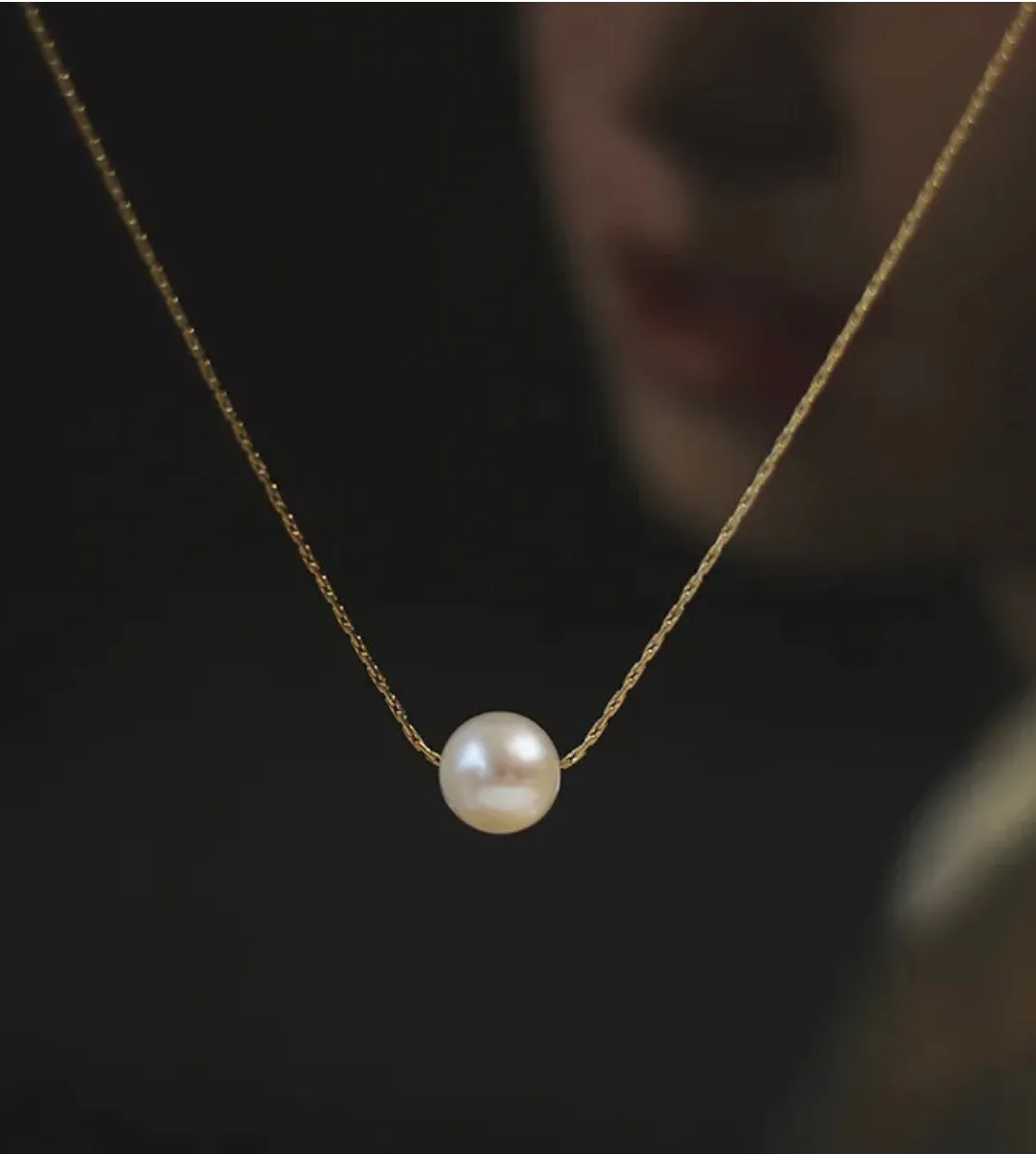 Floating Freshwater White Pearl 18k Gold-filled Chain Necklace 20"