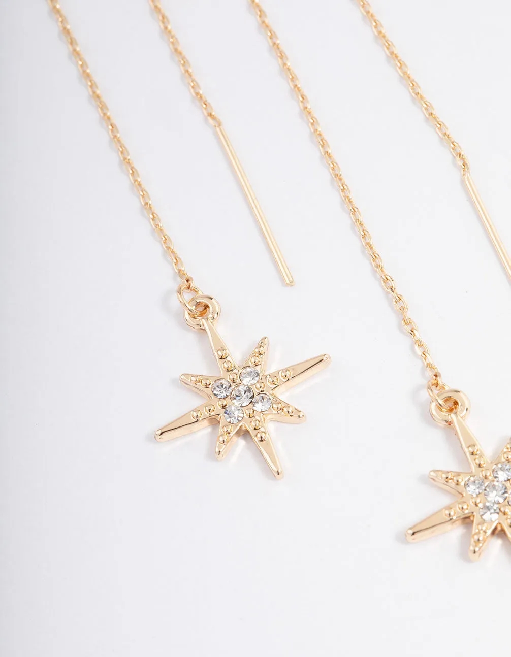 Gold Fine Diamante Star Threader Earrings