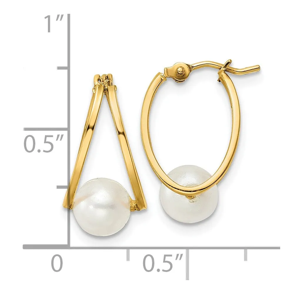 Gold Polished Freshwater Cultured Pearl Hoop Earrings Model-XF798E