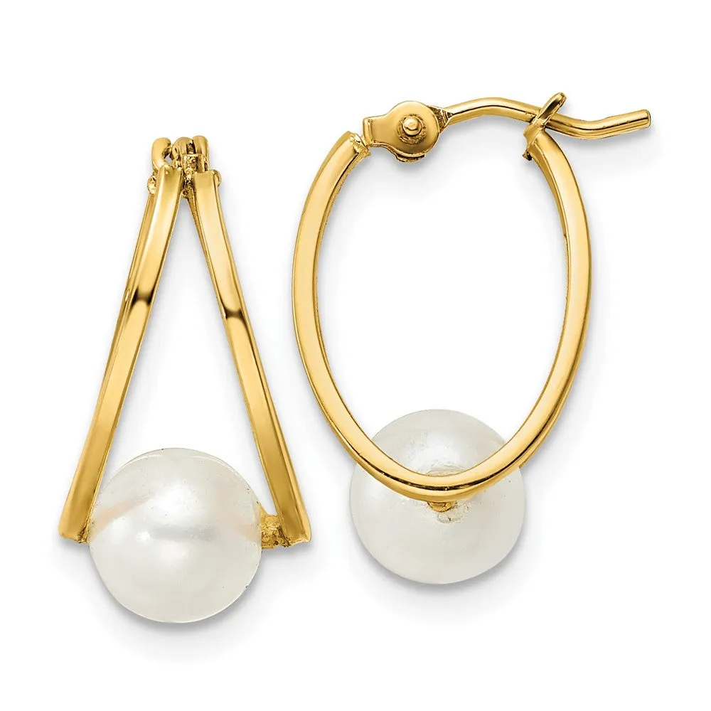 Gold Polished Freshwater Cultured Pearl Hoop Earrings Model-XF798E