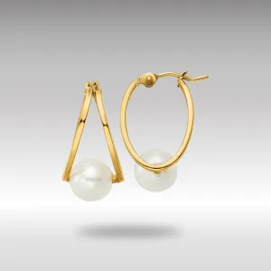 Gold Polished Freshwater Cultured Pearl Hoop Earrings Model-XF798E