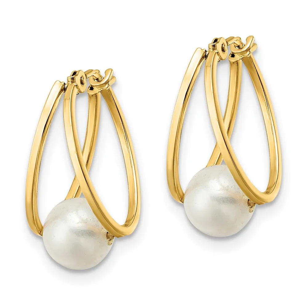 Gold Polished Freshwater Cultured Pearl Hoop Earrings Model-XF798E