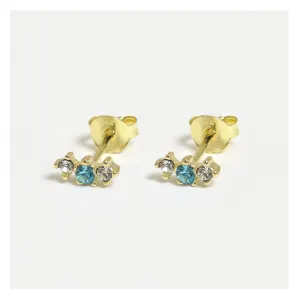 Gold Triple CZ and Aqua Ear Stud - Elegant Jewellery for Any Occasion