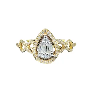 Golden Pear  Paved Deco Diamond Ring 14kt