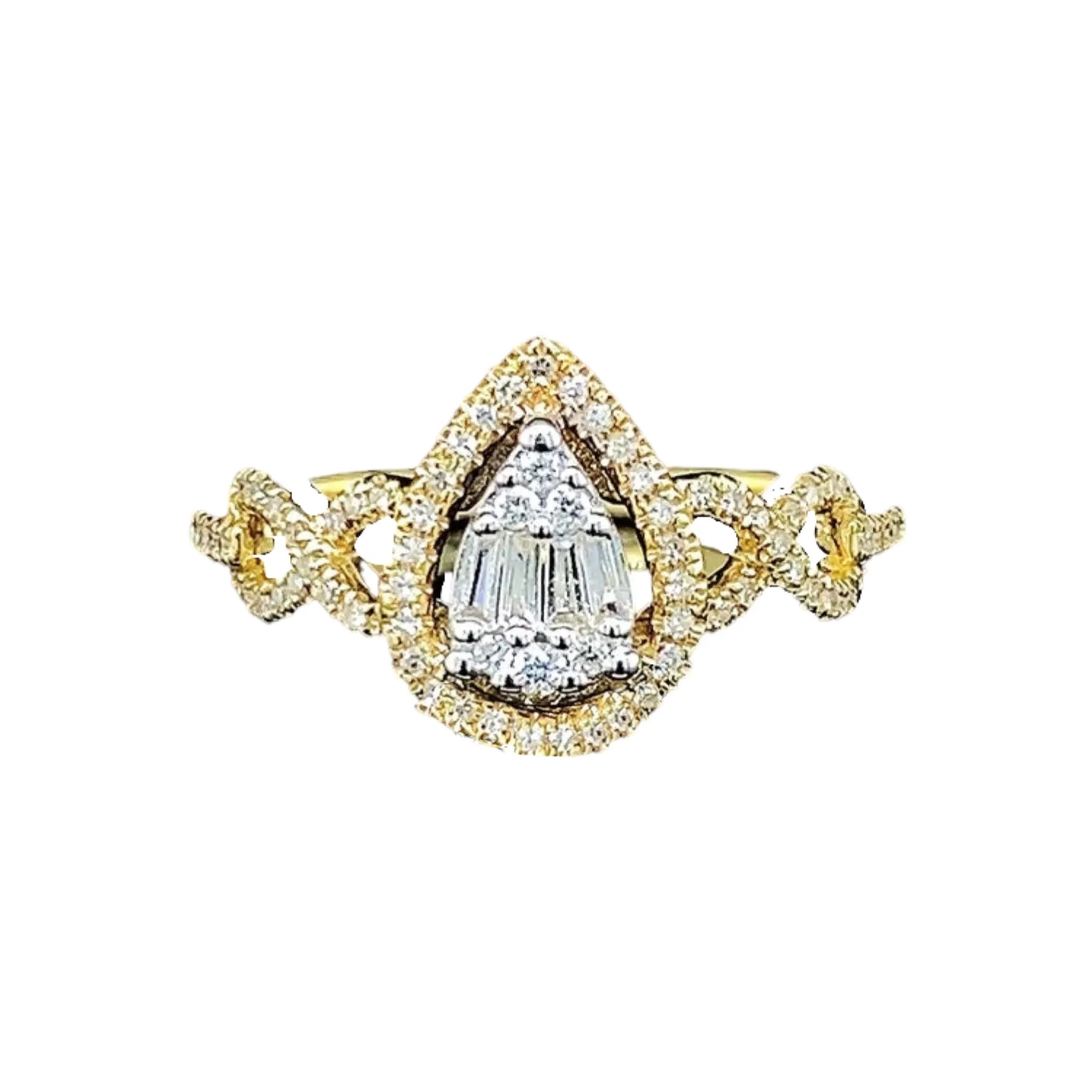 Golden Pear  Paved Deco Diamond Ring 14kt