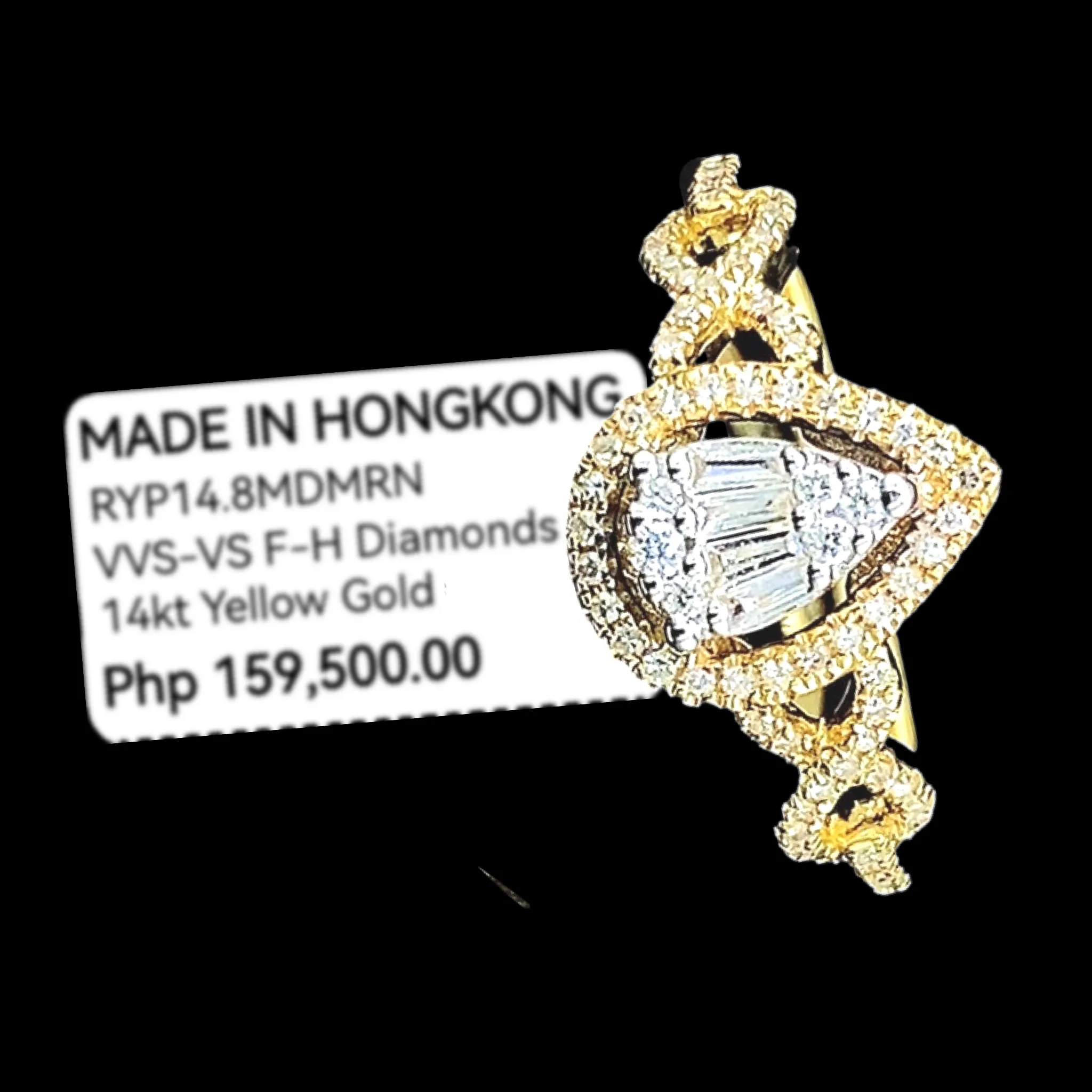 Golden Pear  Paved Deco Diamond Ring 14kt