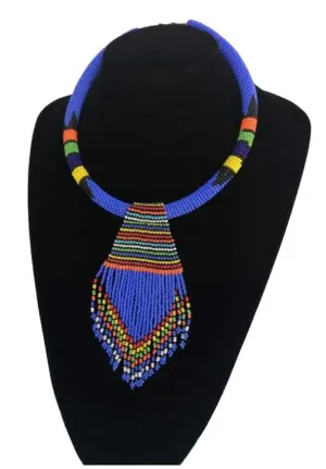 Handcrafted Beaded Maasai Necklace (Blue)