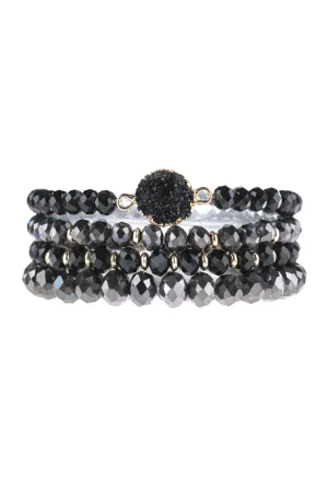 Hdb3043 - Faceted Druzy Charm Multiline Beaded Bracelet