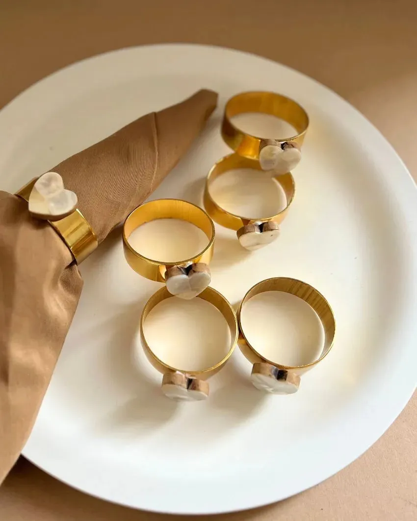 Heart-Shaped Mother Of Pearl Napkin Rings | Set Of 6