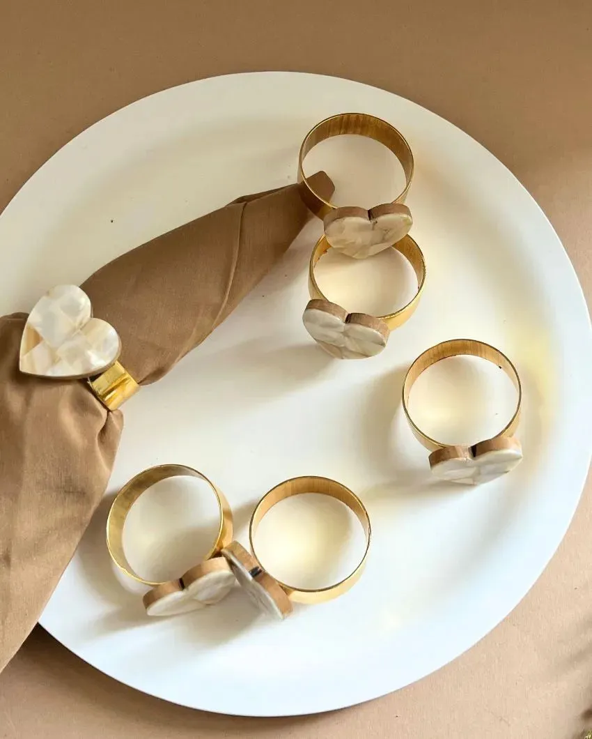 Heart-Shaped Mother Of Pearl Napkin Rings | Set Of 6