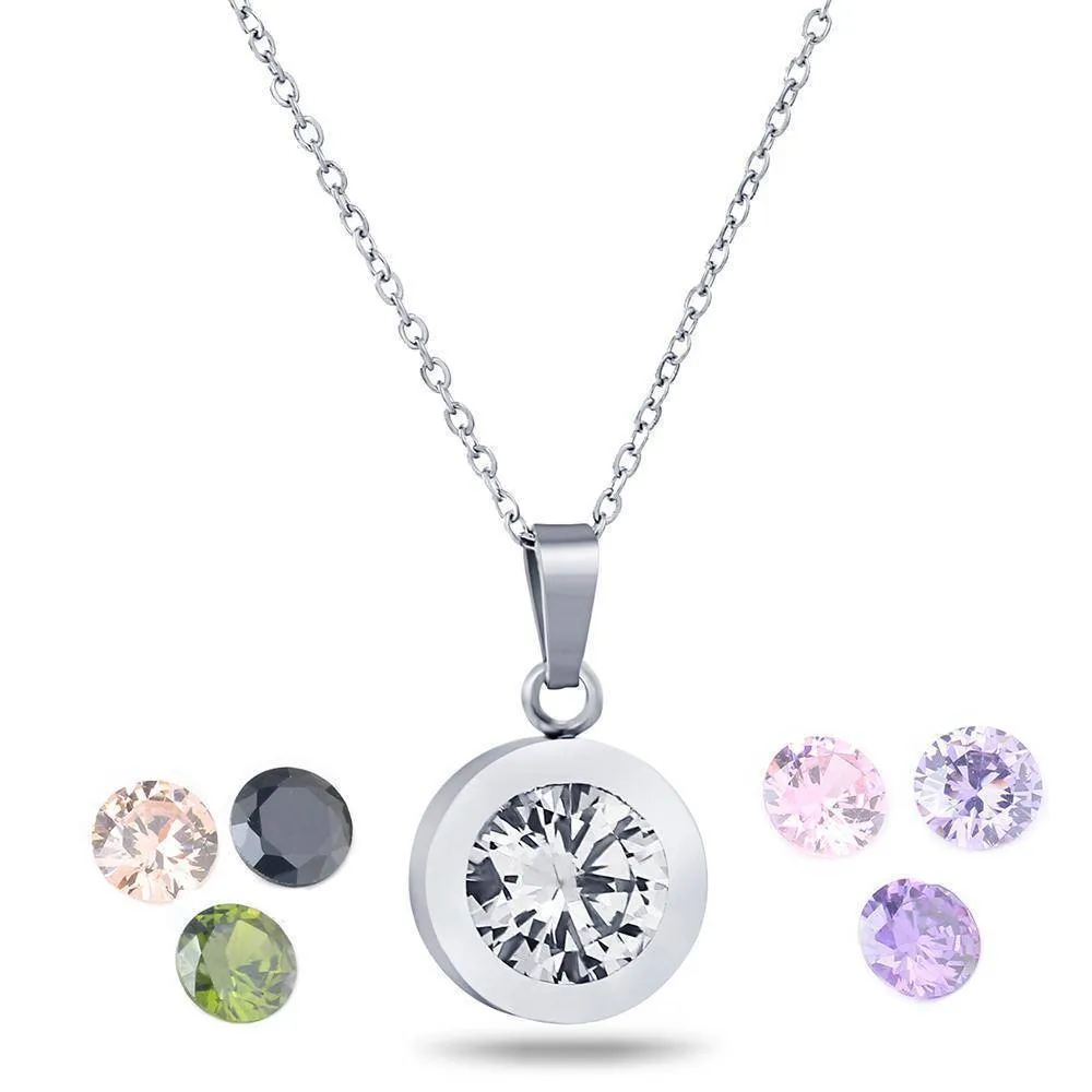 Interchangeable 8 stone necklace 316L Stainless Steel DIY Crystal Charm Pendants Necklaces