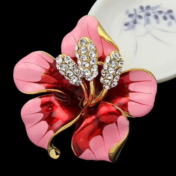 lackingone *2017 christmas gift Enamel Brooch Rhinestone Crystal Lily Flower brooches for women Jewelry Birthday Gift