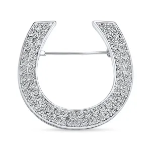 Large Western Equestrian Cubic Zirconia Horseshoe Brooche Pin Silver Plated Brass