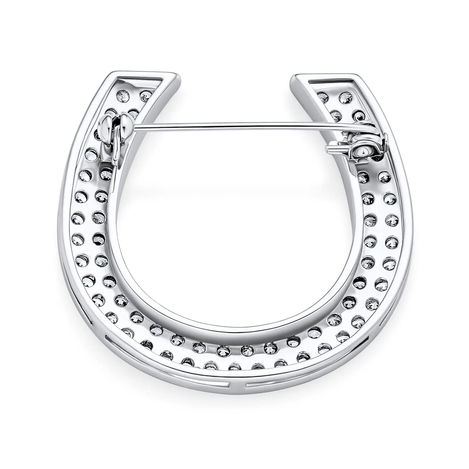 Large Western Equestrian Cubic Zirconia Horseshoe Brooche Pin Silver Plated Brass