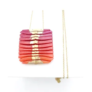 Long Square Wave Necklace in Fuchsia & Orange