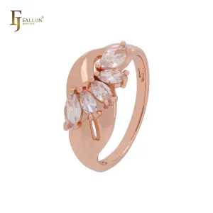 Luxurious cluster marquise olive yellow or white CZs Rose Gold Fashion Rings