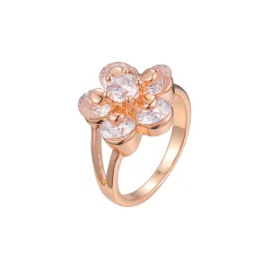 Luxurious White CZ flower Rose Gold fashion cluster rings