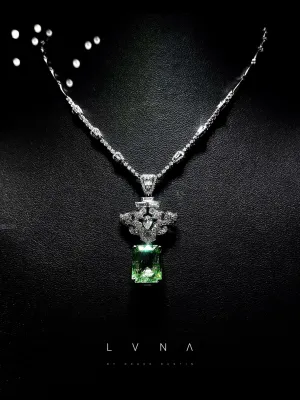 LVNA Signatures™️ Green Colombian Emerald Art Deco Diamond Necklace 14kt