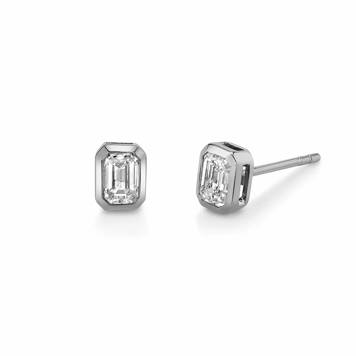 Mini Emerald Cut Diamond Studs