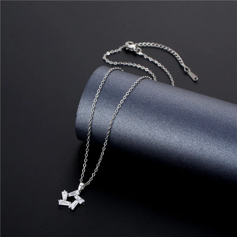 Minimalist Geometric Titanium Steel Diamond Inlay Necklaces