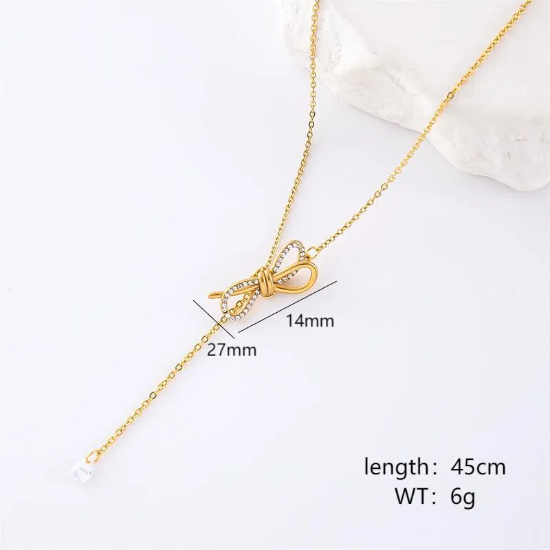 Minimalist Round Bowknot Stainless Steel Electroplating Necklaces