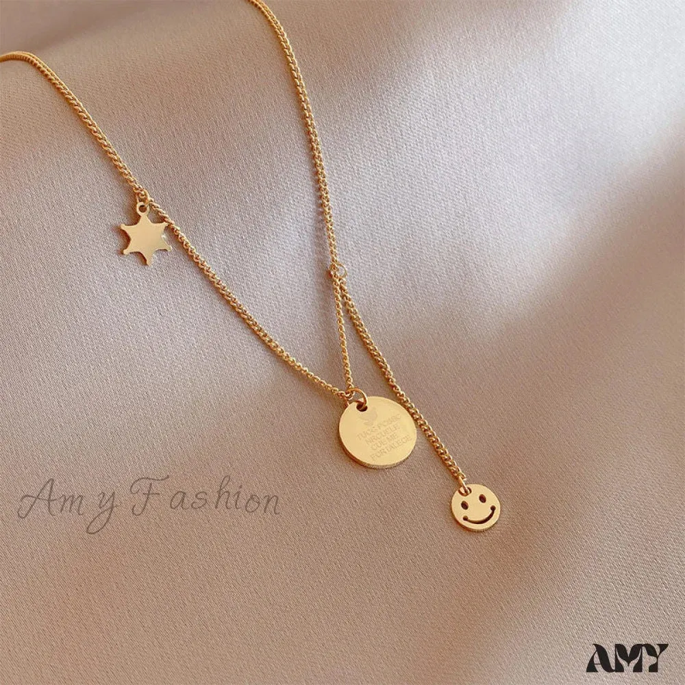 Minimalist Smile Star Plate Pendant Necklace