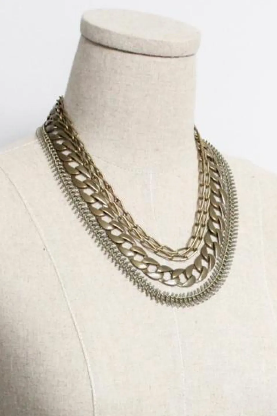 Multi Strand Brass Oxidized Chain Necklace