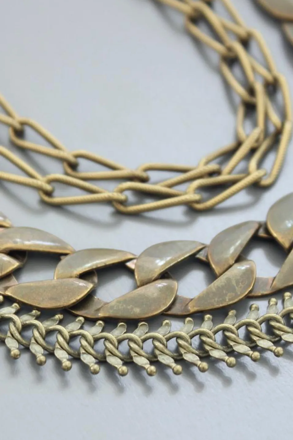 Multi Strand Brass Oxidized Chain Necklace