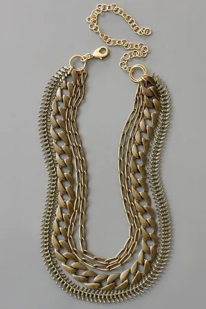 Multi Strand Brass Oxidized Chain Necklace