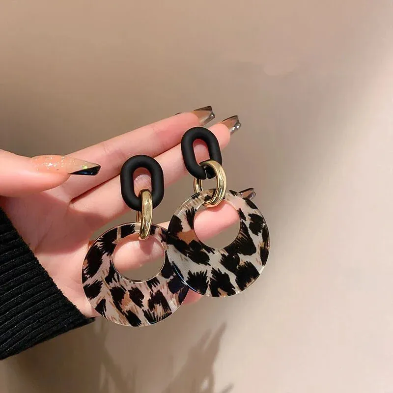 New Acrylic Geometric Leopard Circle Dangle Earrings Korean Statement Earring Girls Earring