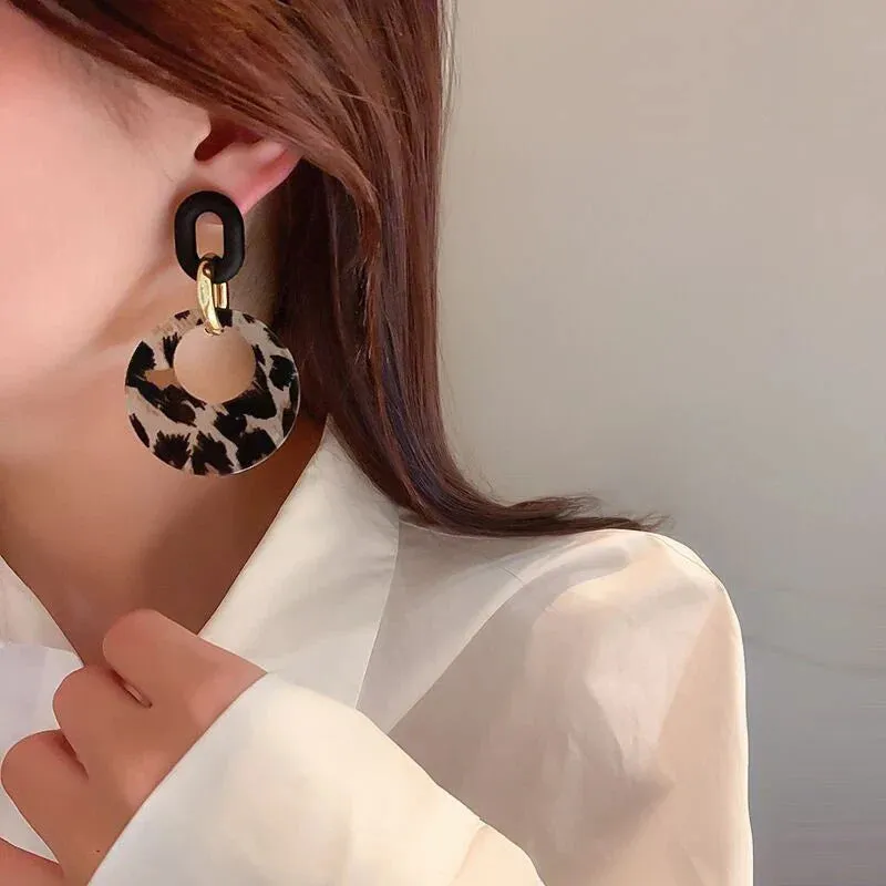 New Acrylic Geometric Leopard Circle Dangle Earrings Korean Statement Earring Girls Earring