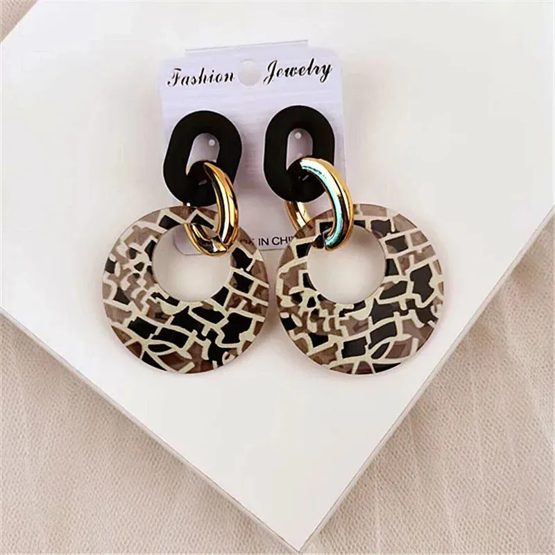 New Acrylic Geometric Leopard Circle Dangle Earrings Korean Statement Earring Girls Earring