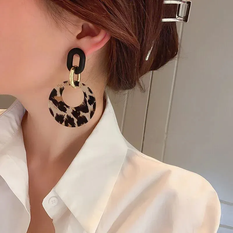 New Acrylic Geometric Leopard Circle Dangle Earrings Korean Statement Earring Girls Earring