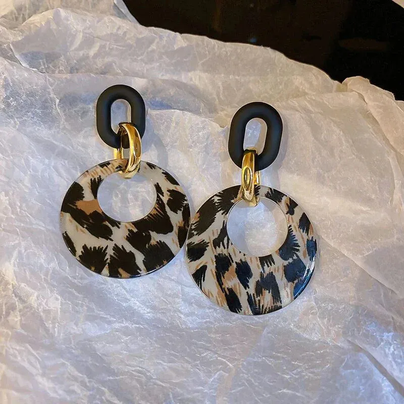 New Acrylic Geometric Leopard Circle Dangle Earrings Korean Statement Earring Girls Earring