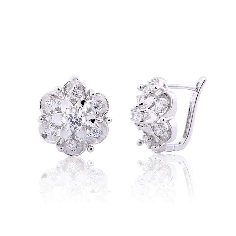 Newest Exquisite Flower Hoop Earing Fashion Jewelry AAA Zirconia Stones Earrings for Women Valentine's Day Gift