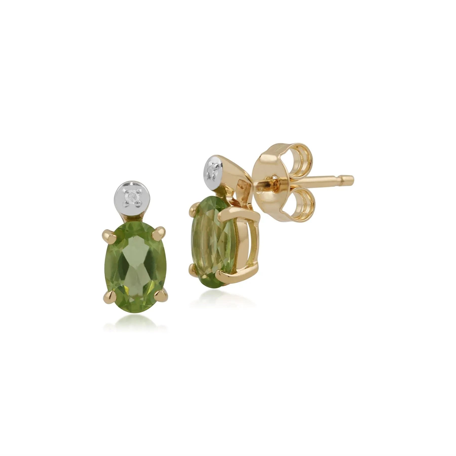 Peridot Ohrringe, 9 Karat Gelbgold 1,03ct Peridot & Diamant Oval Ohrstecker