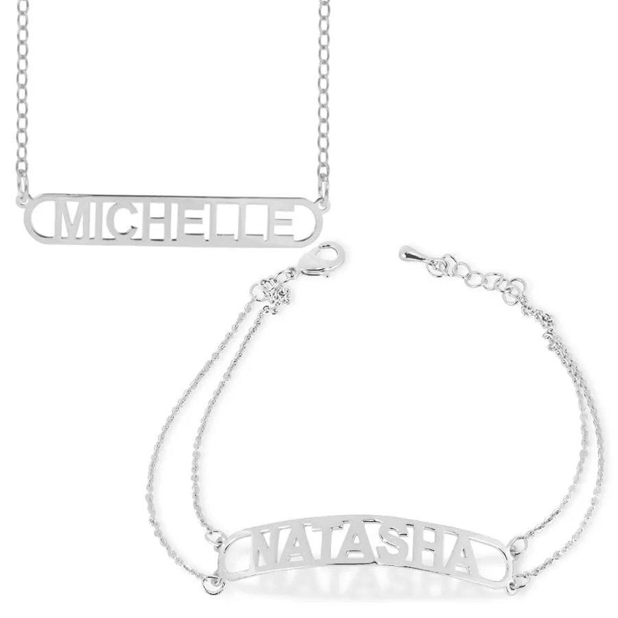 Personalized Nameplate Necklace - Encircled Bar Block Name