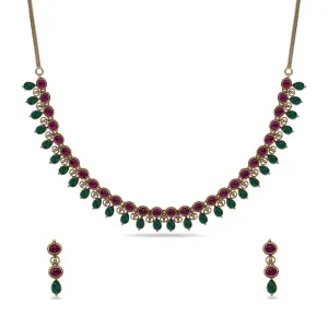 Preeja Antique Red Green Kempu Necklace Set