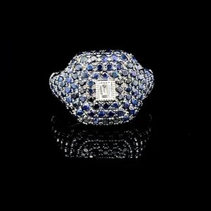 PREORDER | Blue Sapphire Gemstones Paved Diamond Ring 14kt