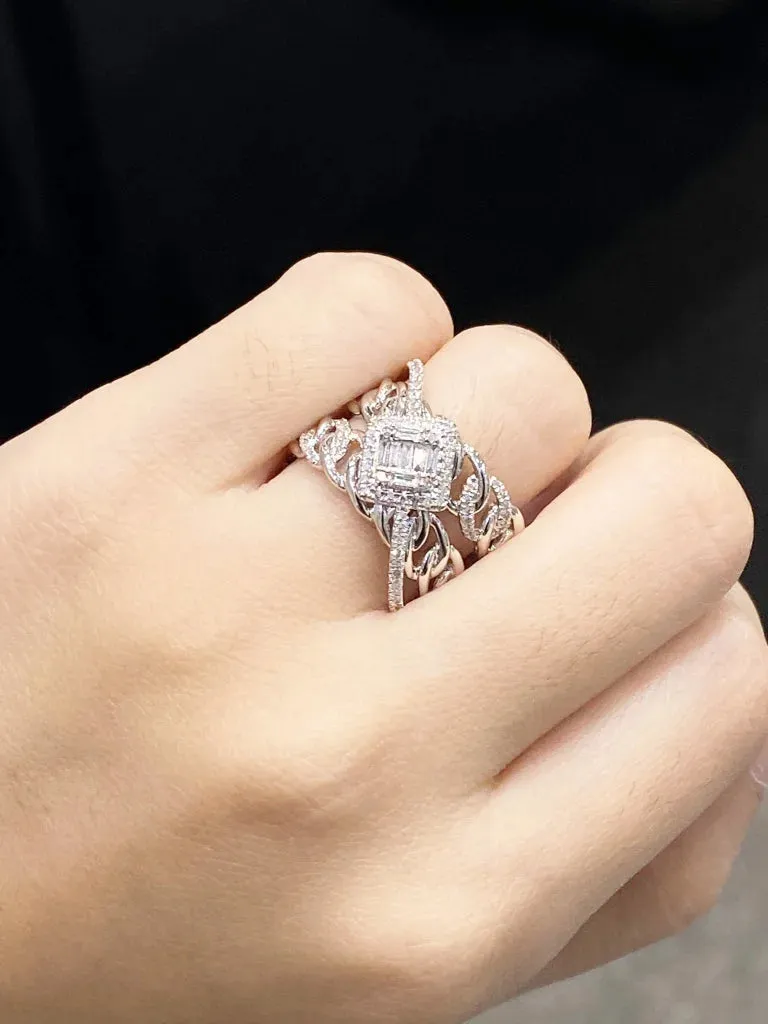 PREORDER | Crossover Square Chain Diamond Ring 14kt