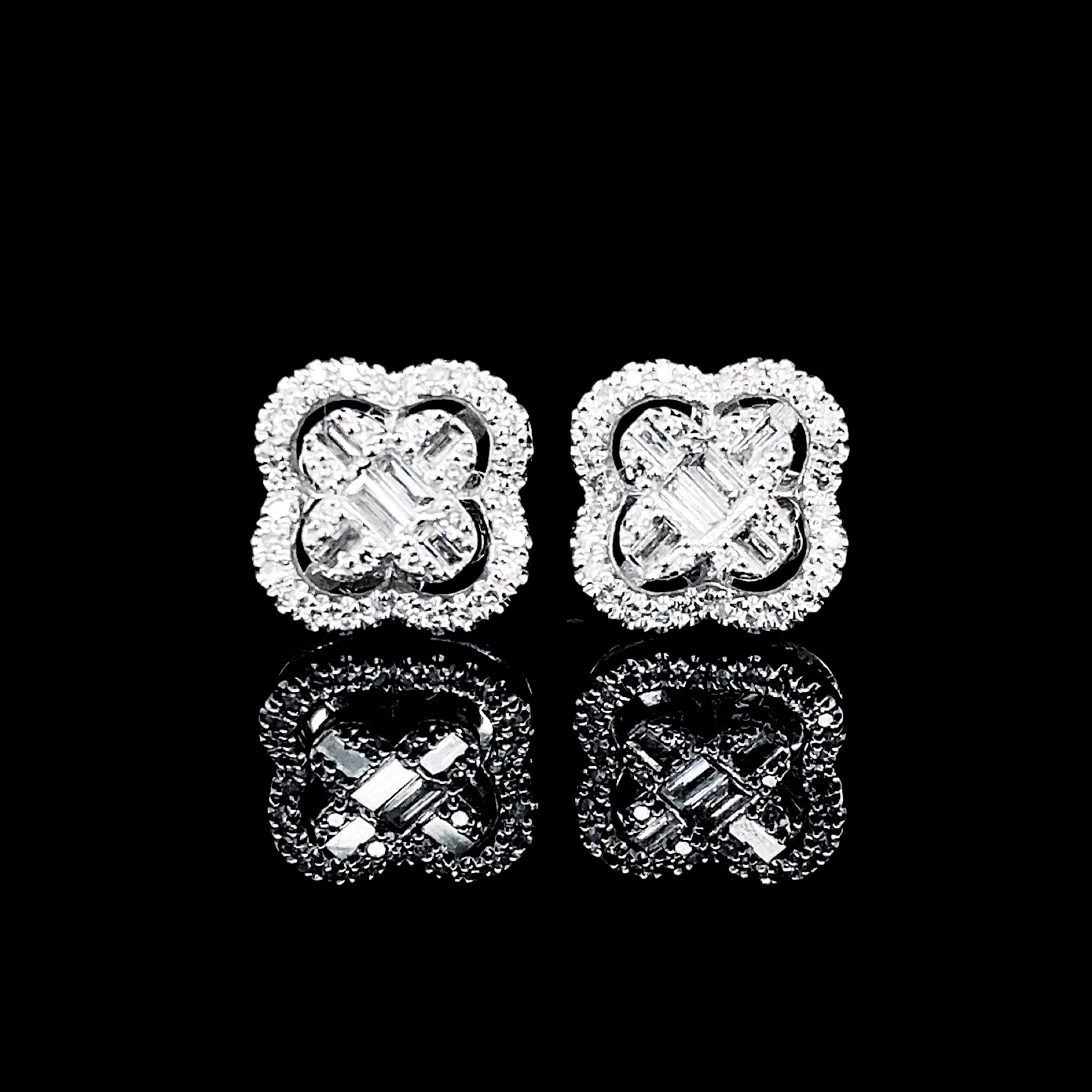 PREORDER | Lucky Floral Clover Halo Stud Diamond Earrings 14kt