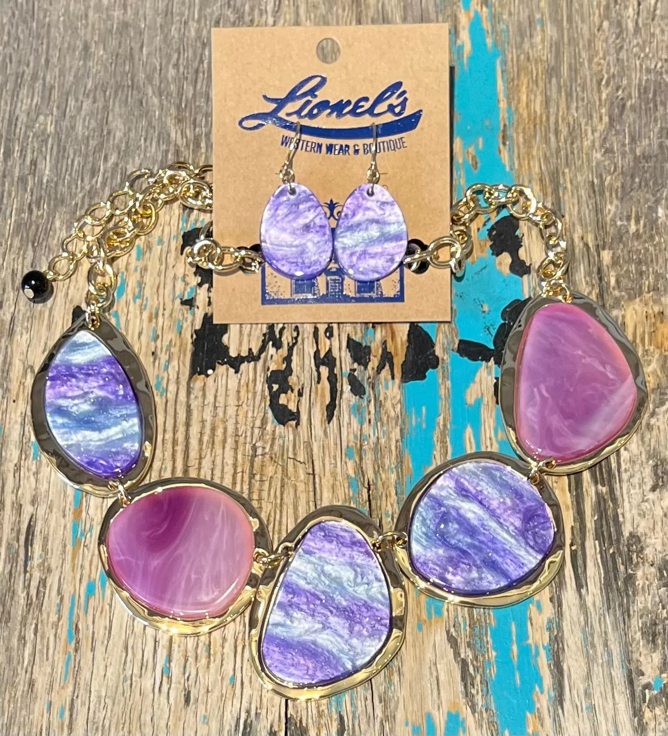 Purple Multi Stone Necklace w/ Earrings