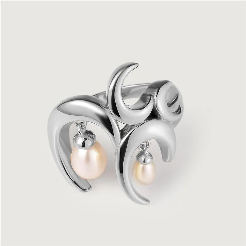 Rachel Galley Solitaire Baroque Pearl Pendant   Wave Ring with White Fresh Water Pearls