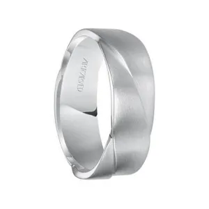 RAMSAY 14k White Gold Wedding Band Layered Woven Design Satin Brushed Finish - 7 mm