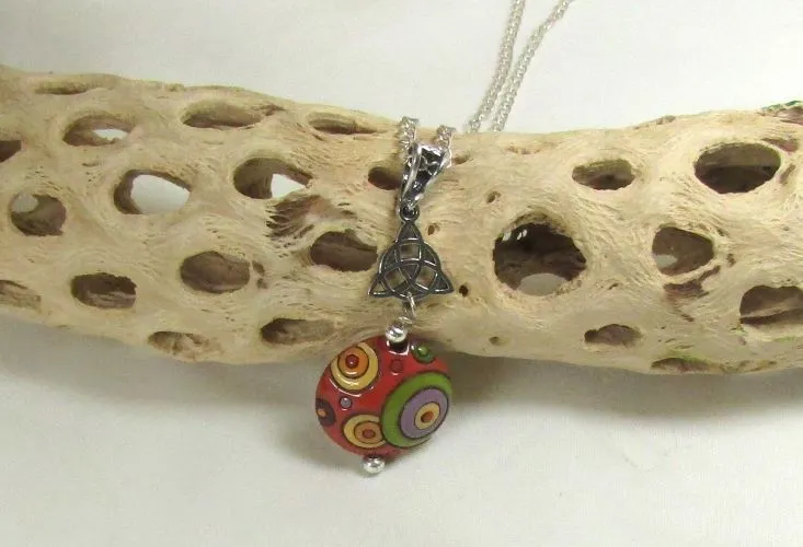 Red Green & Purple Artisan Bead Pendant Necklace