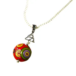 Red Green & Purple Artisan Bead Pendant Necklace