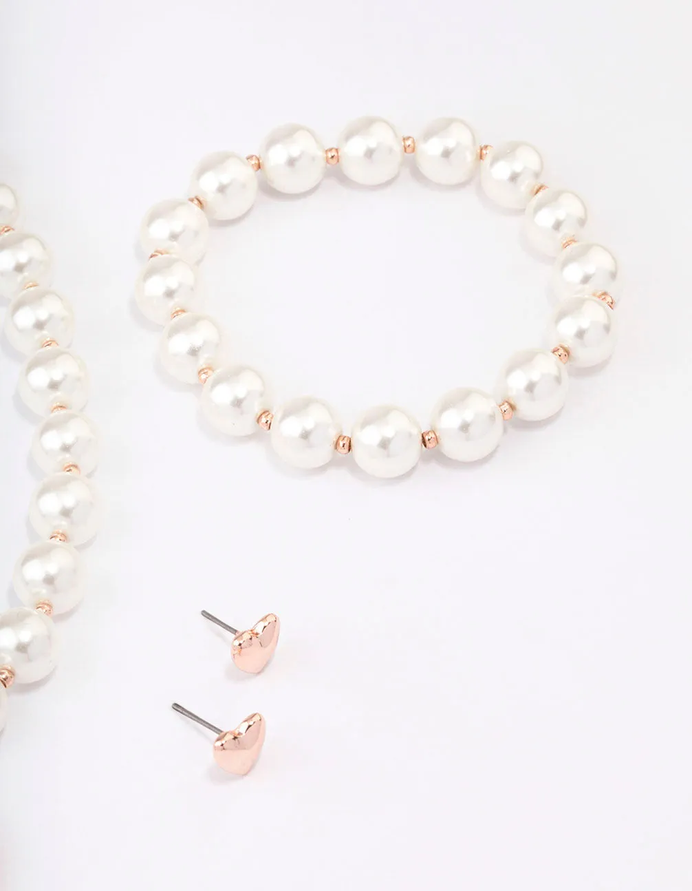 Rose Gold Pearl Puffy Heart Matching Jewellery Set