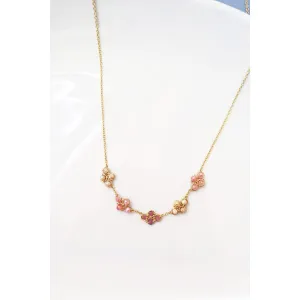 Rosey Mix Clover Necklace 4710 with Pink Sapphire, Silverite and Coated Moonstone by Michelle Pressler Jewelry